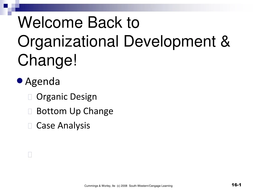 welcome back to organizational development change