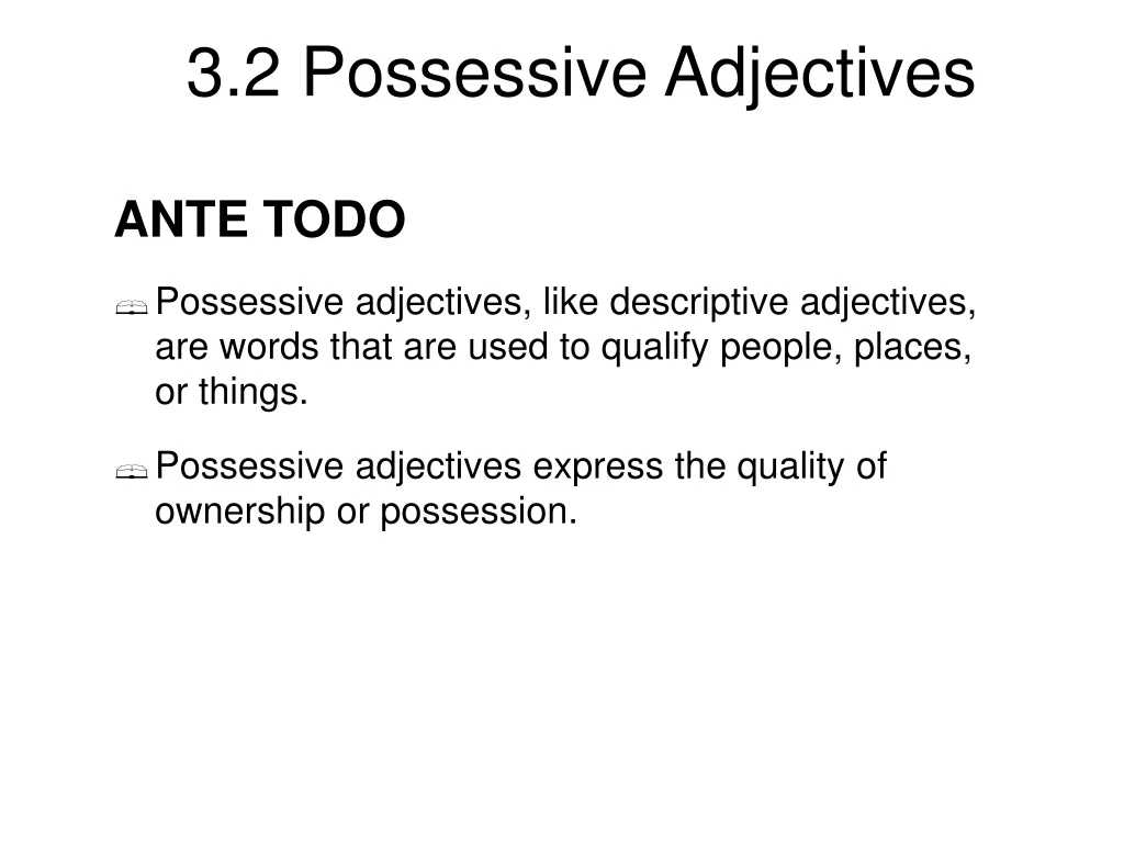 ante todo possessive adjectives like descriptive