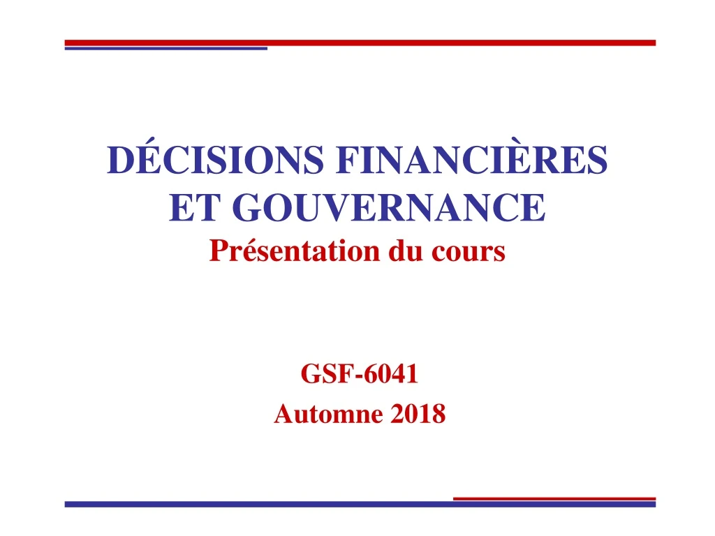 d cisions financi res et gouvernance pr sentation du cours