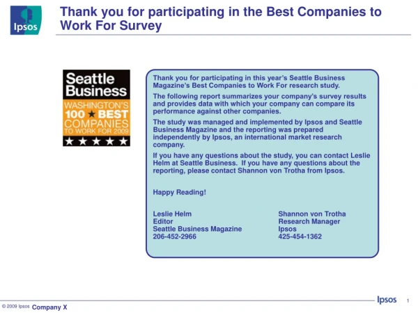 Thank you for participating in the Best Companies to Work For Survey