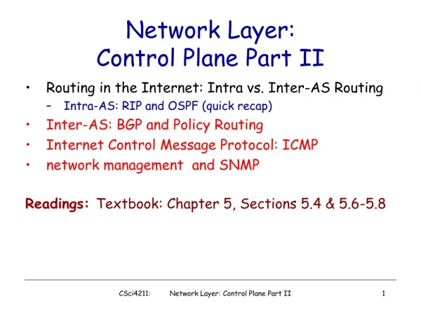 Network Layer:  Control Plane Part II