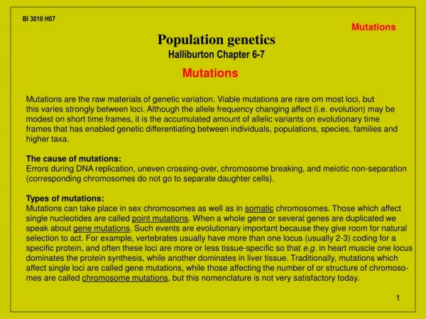 Population genetics Halliburton Chapter 6-7