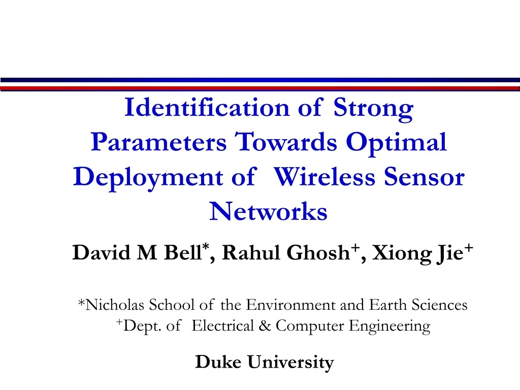 identification of strong parameters towards optimal deployment of wireless sensor networks