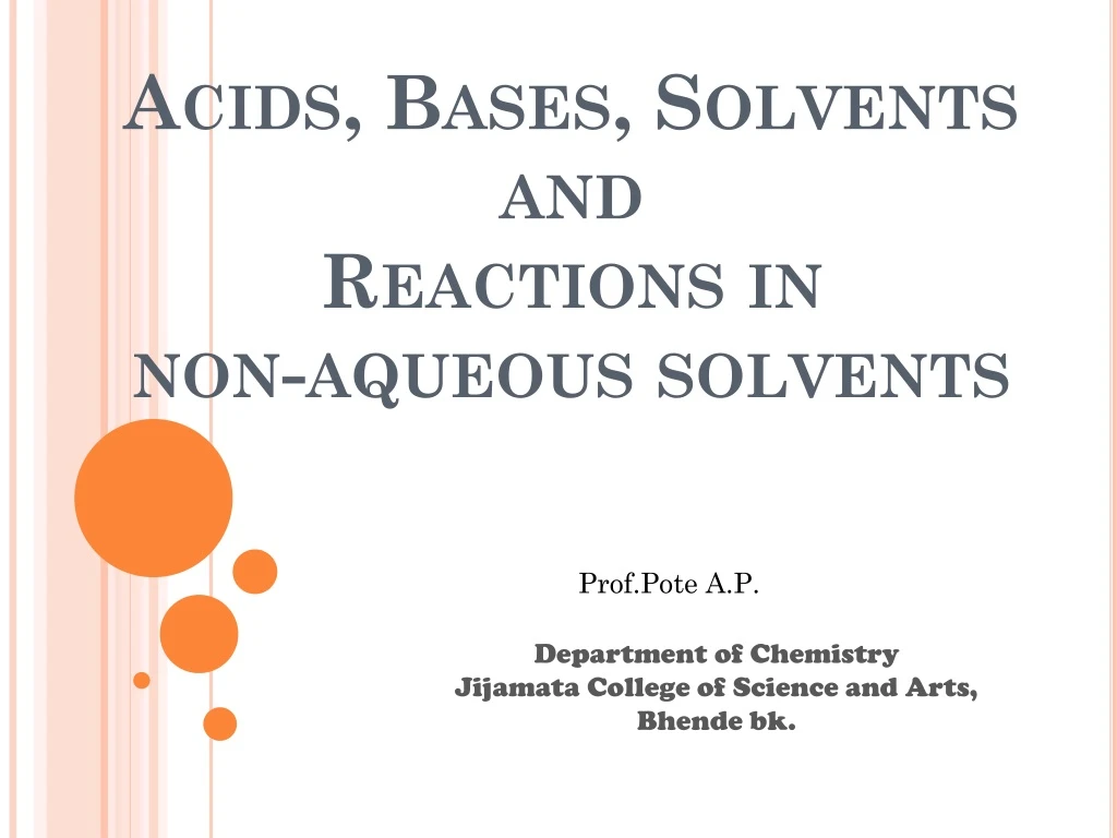 acids bases solvents and reactions in non aqueous solvents