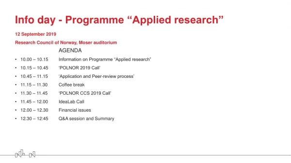 Info day - Programme “Applied research”