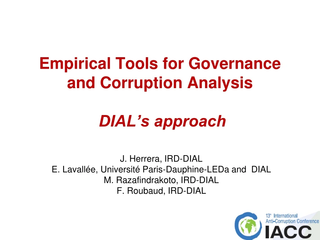 empirical tools for governance and corruption analysis dial s approach