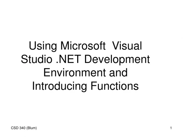 Using Microsoft  Visual Studio .NET Development Environment and Introducing Functions