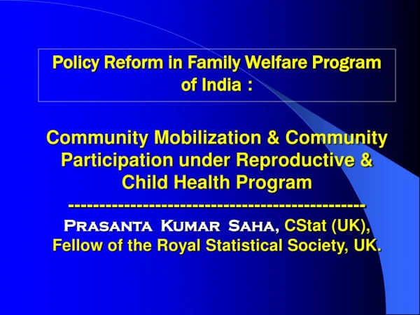 NEW  PLAN MODEL FOR    FAMILY WELFARE        And RCH  PROGRAMME