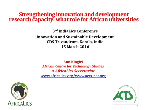 Strengthening innovation and development  research  capacity: what role for African universities