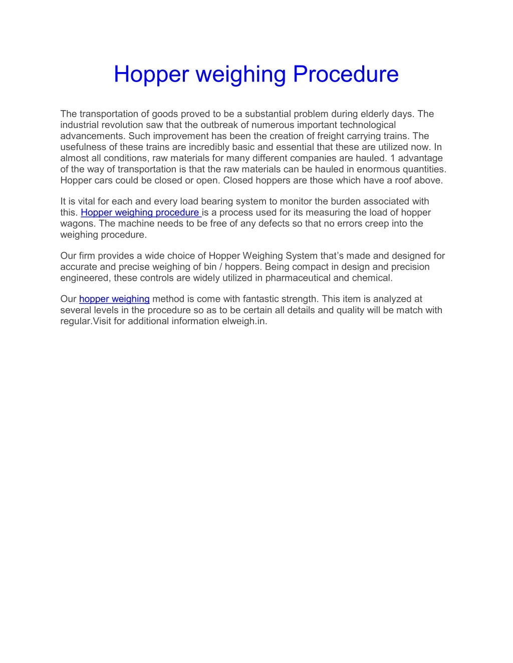 hopper weighing procedure