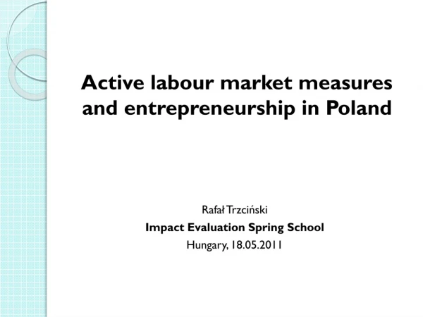 Active labour market measures and entrepreneurship in Poland  Rafał Trzciński