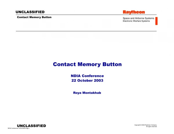 Contact Memory Button NDIA Conference 22 October 2003