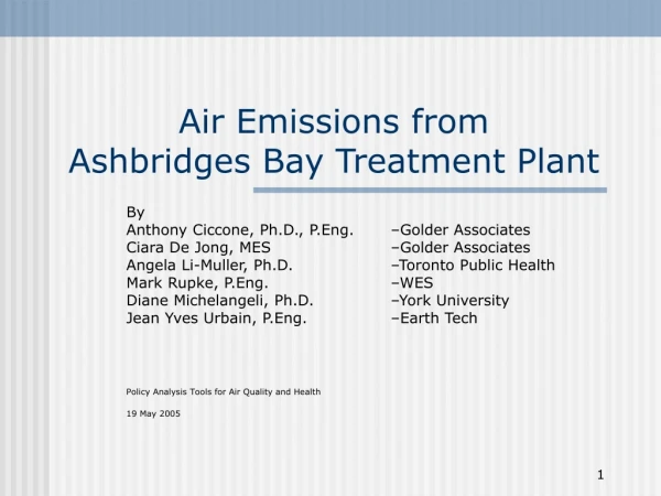 Air Emissions from Ashbridges Bay Treatment Plant