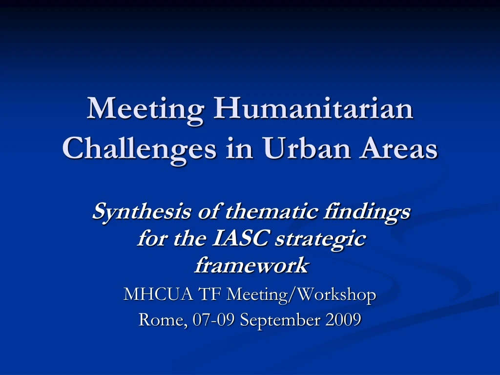 meeting humanitarian challenges in urban areas