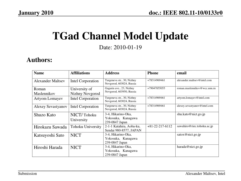 tgad channel model update