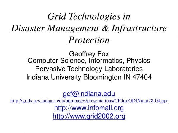 Grid Technologies in  Disaster Management &amp; Infrastructure Protection