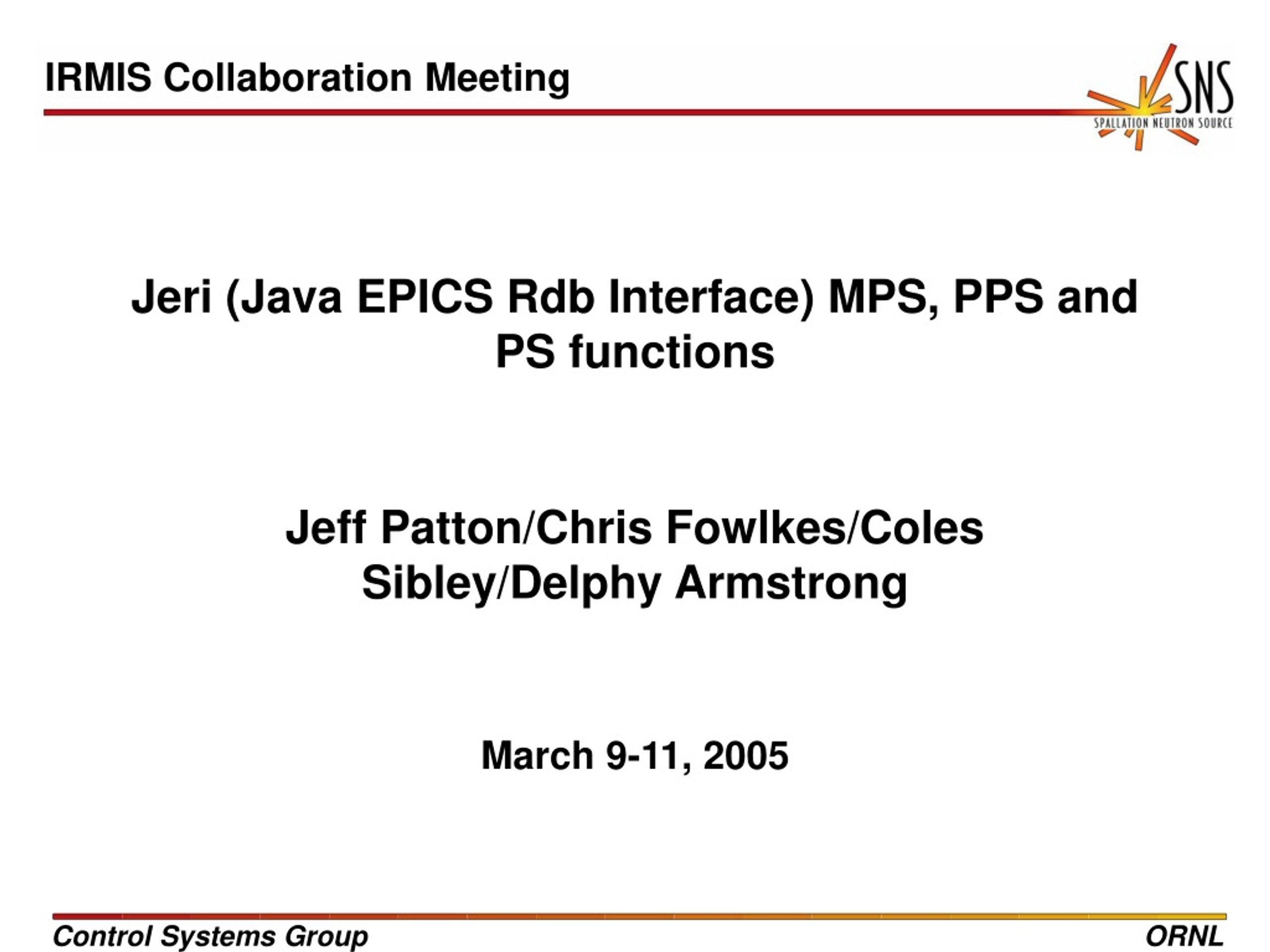 Jeri (Java EPICS Rdb Interface) MPS, PPS and PS functions - slide 1