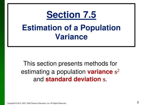 Section 7.5 Estimation of a Population Variance
