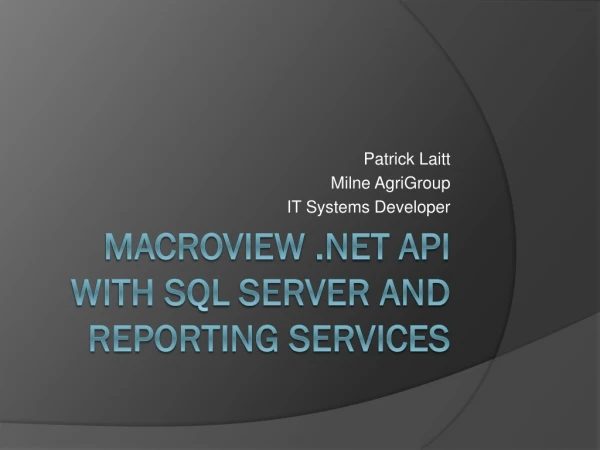 Macroview  .NET API With SQL SERVER And Reporting Services