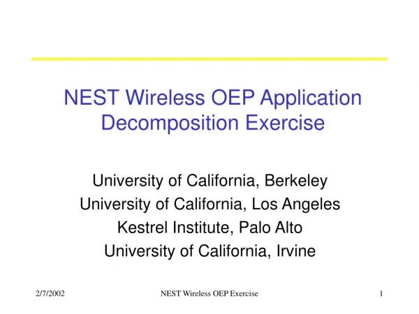 NEST Wireless OEP Application Decomposition Exercise