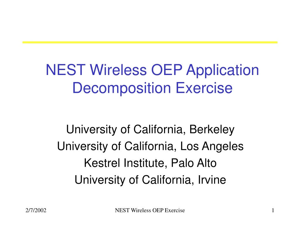 nest wireless oep application decomposition exercise