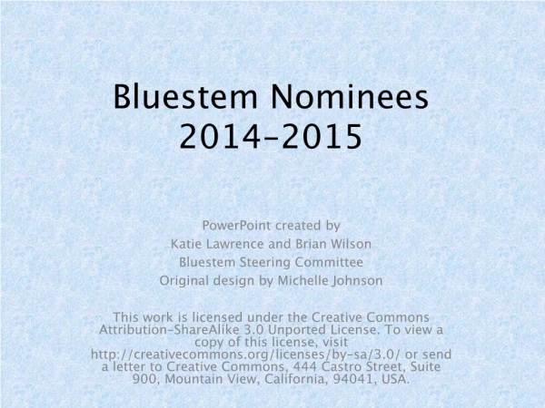 Bluestem Nominees  2014-2015