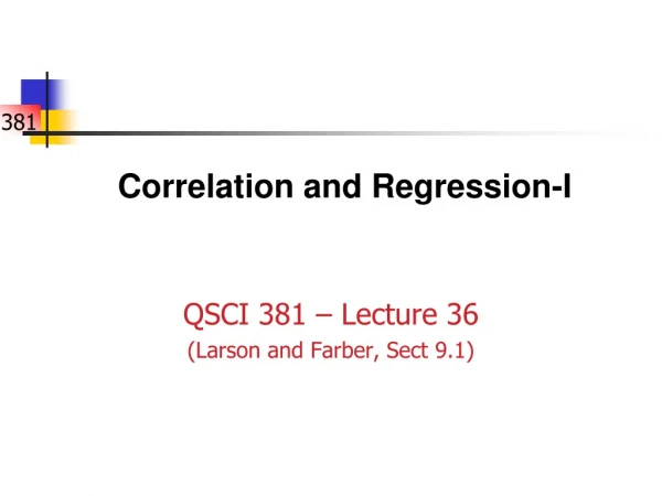 Correlation and Regression-I