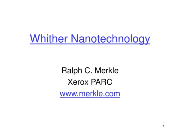 Whither Nanotechnology