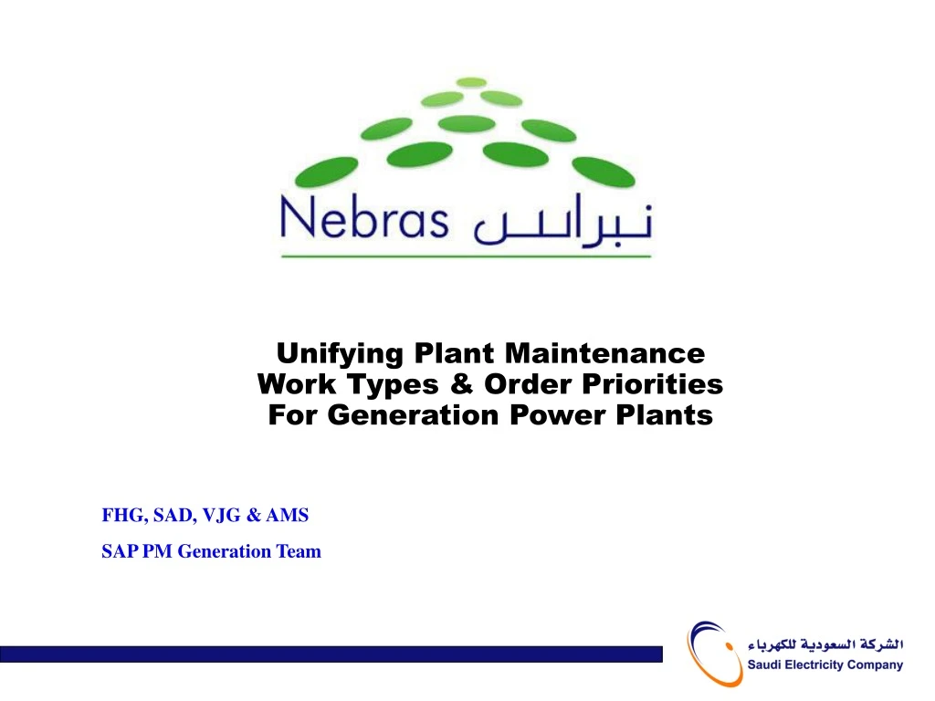 unifying plant maintenance work types order priorities for generation power plants