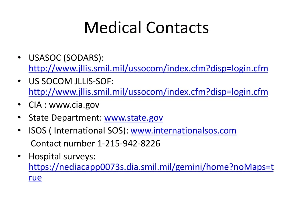 medical contacts