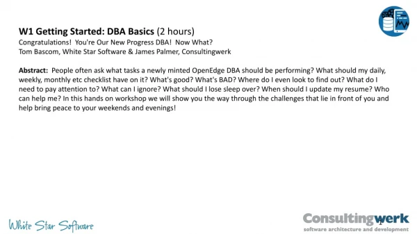 W1 Getting Started: DBA Basics  (2 hours)