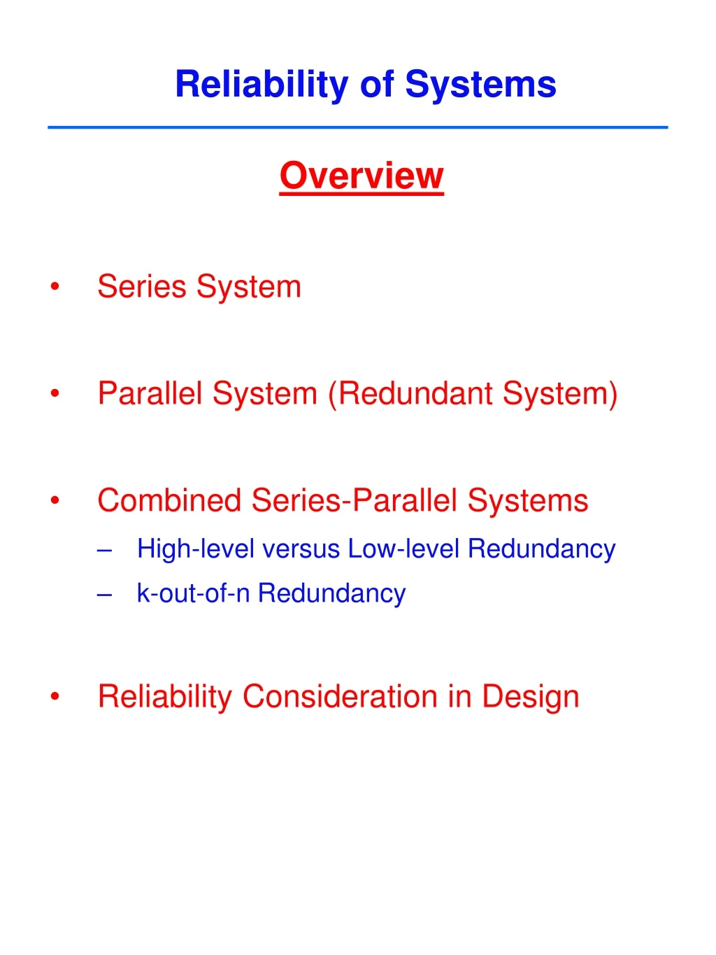 reliability of systems