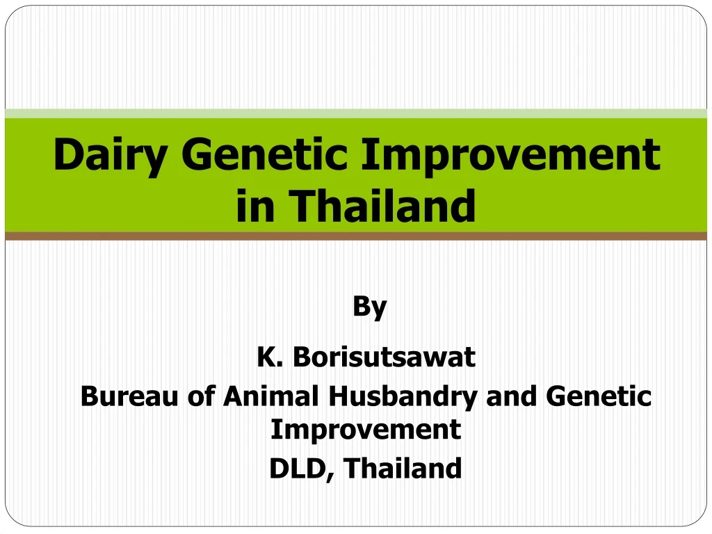 dairy genetic improvement in thailand