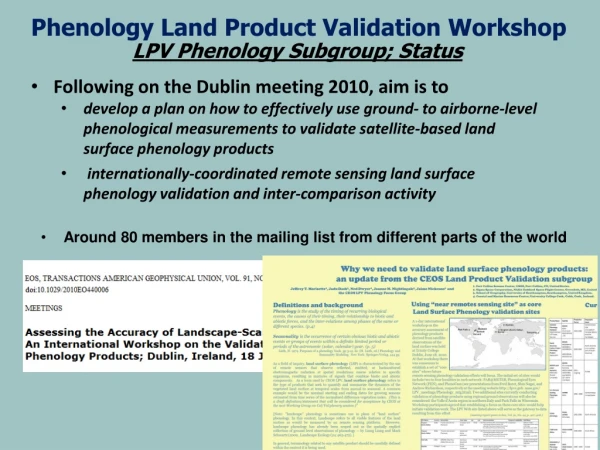 Phenology Land Product Validation Workshop