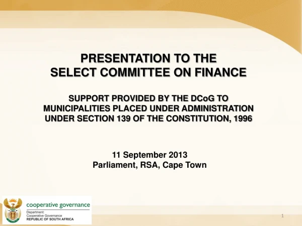 PRESENTATION TO THE  SELECT COMMITTEE ON FINANCE
