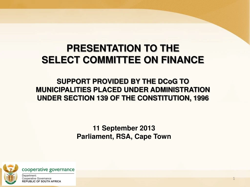 presentation to the select committee on finance