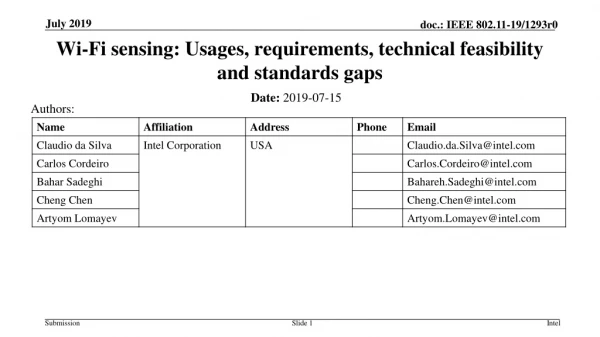 Wi-Fi sensing: Usages, requirements, technical feasibility and standards gaps