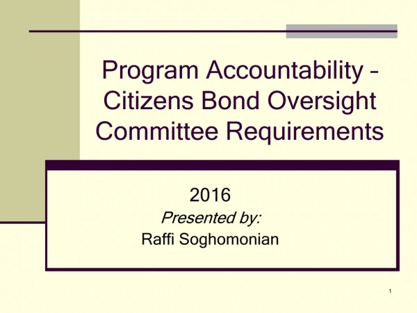Program Accountability – Citizens Bond Oversight Committee Requirements