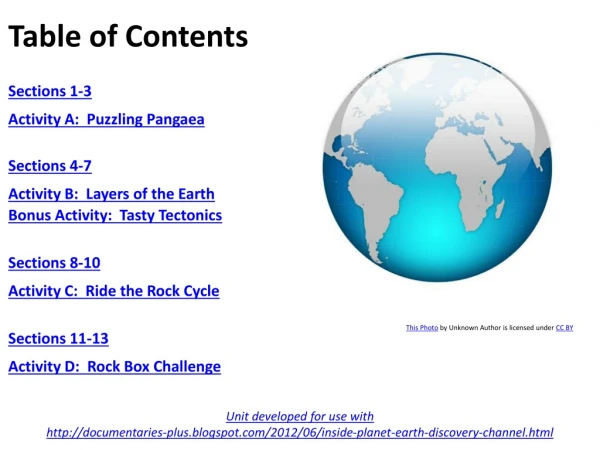 Table of Contents Sections 1-3 Activity A:  Puzzling Pangaea Sections 4-7