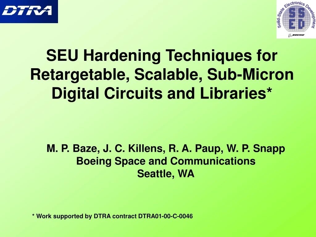 seu hardening techniques for retargetable scalable sub micron digital circuits and libraries