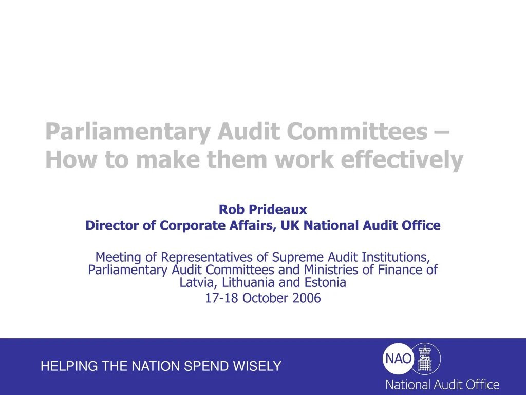 parliamentary audit committees how to make them work effectively