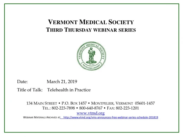 Vermont Medical Society Third Thursday webinar series