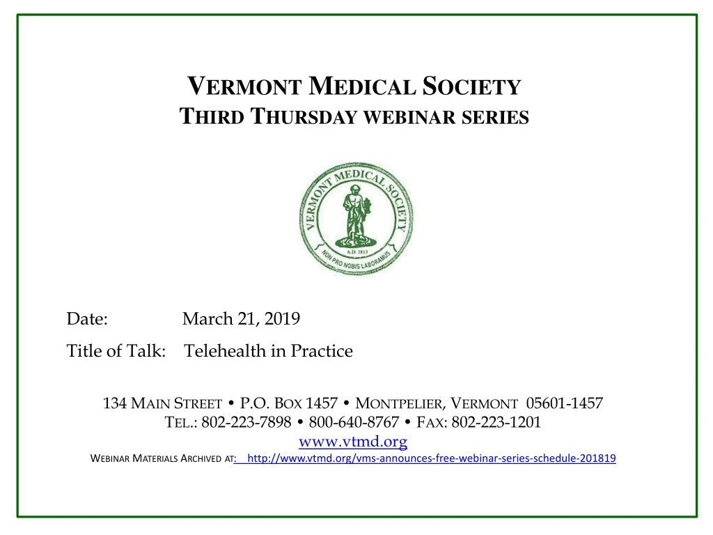 vermont medical society third thursday webinar