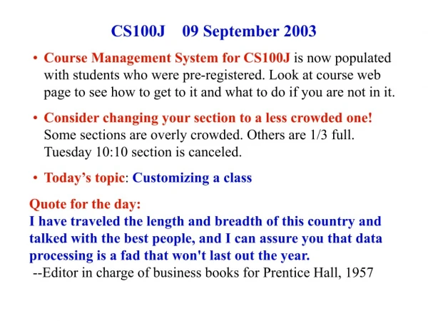 CS100J    09 September 2003