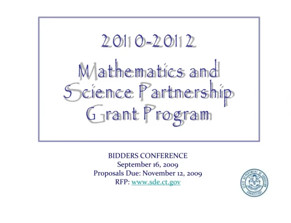 BIDDERS CONFERENCE September 16, 2009 Proposals Due: November 12, 2009 RFP:  sde.ct