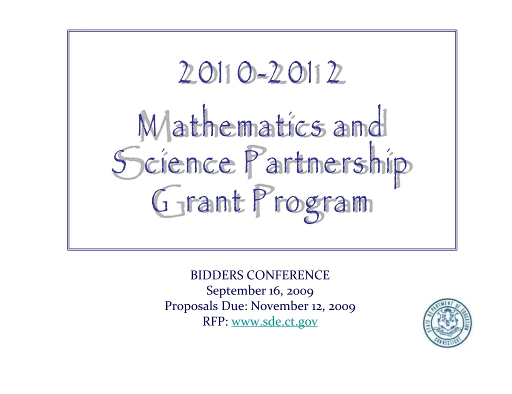 bidders conference september 16 2009 proposals due november 12 2009 rfp www sde ct gov