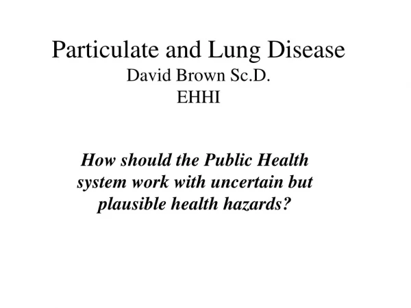 Particulate and Lung Disease David Brown Sc.D. EHHI