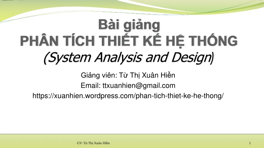 b i gi ng ph n t ch thi t k h th ng system analysis and design