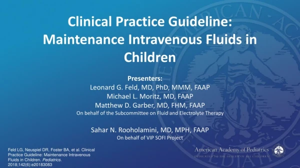 Clinical Practice Guideline:  Maintenance Intravenous Fluids in Children