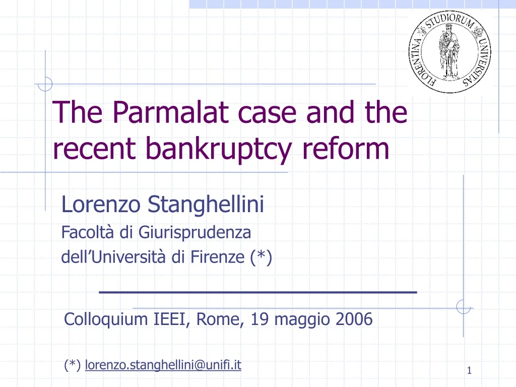 the parmalat case and the recent bankruptcy reform